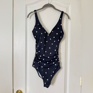 Boden One Piece US 6L Navy Blue with white polka dot swimsuit